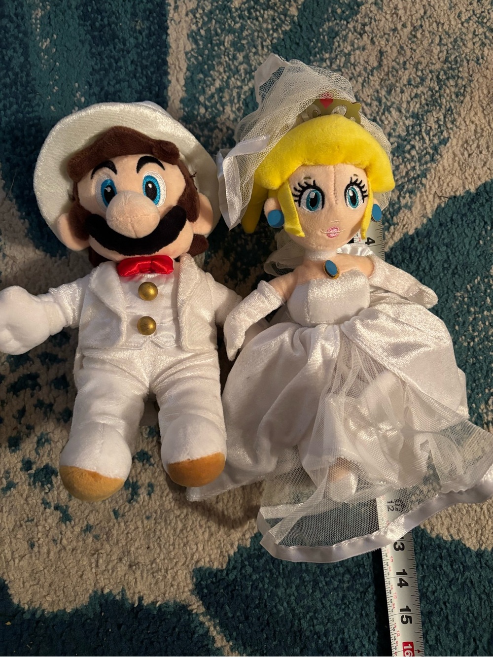 Nintendo Mario & Princess Peach Wedding Plush Dolls in White with Yellow Hair